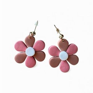 Handmade Daisy Earrings Brown Pink Retro